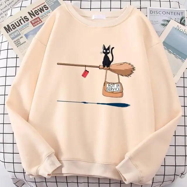 Elegant Cute Cat Print Sweatshirts Women Casual Crewneck Sportswear Fleece Warm Fleece Sweatshirt Loose Autumn Clothes Casual Women's Printed Hooded Sweatshirt Loose Tunic Blouse Top Utility Pockets Ladies Sweatshirts